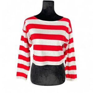 Suzie Kondi NWT Red White Striped Cropped Long Sleeve Top S Preppy Nautical